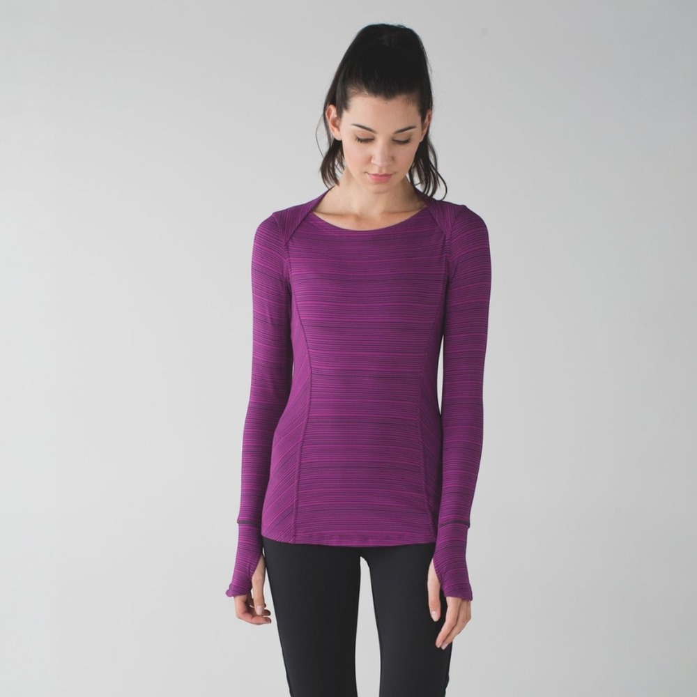 Lululemon Stripe Regal Plum Naval Blue Kanto Catch Me Long Sleeve Womens Size 4